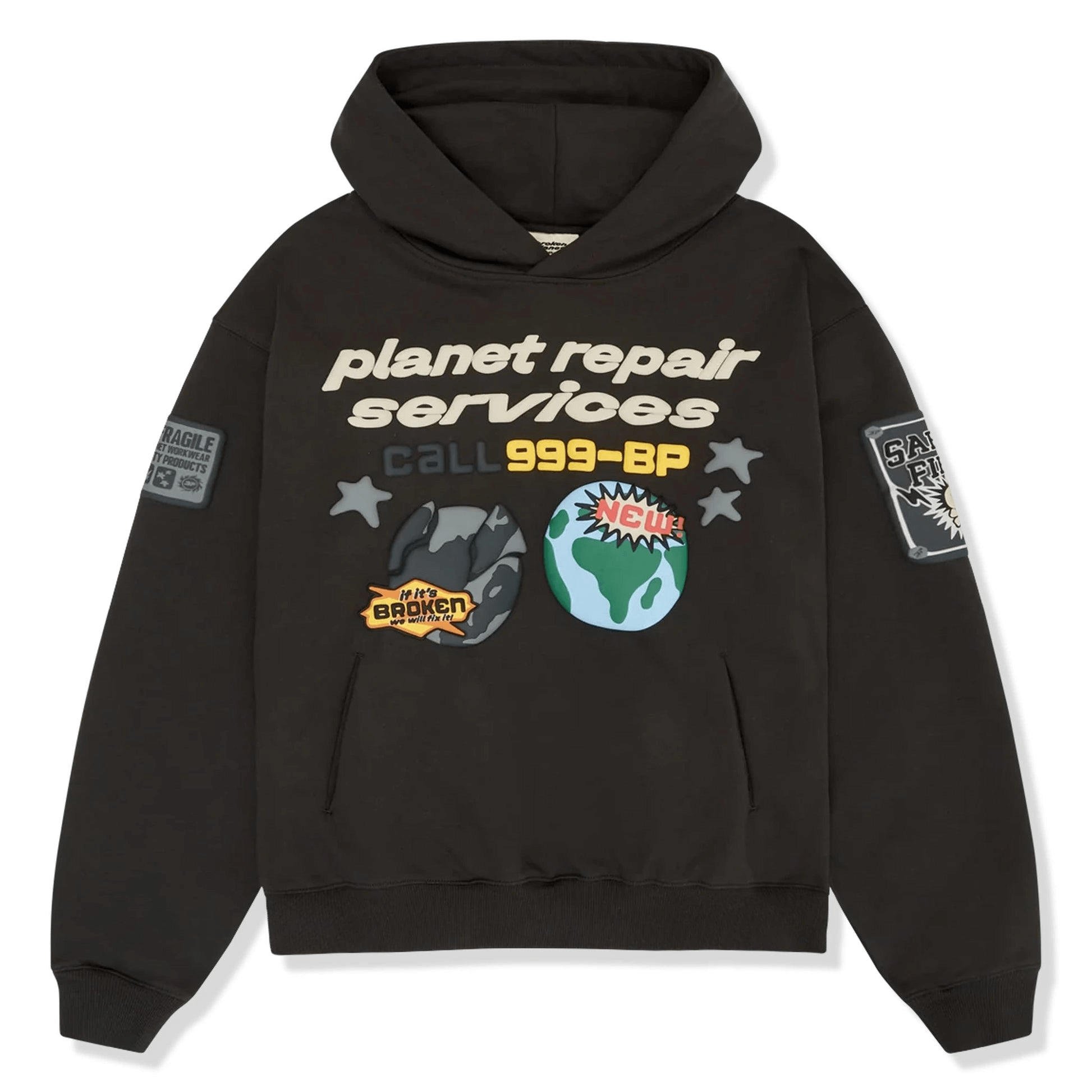 Broken planet Hoodies front design in black color